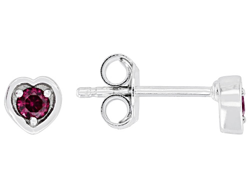 0.14ctw Lab Created Ruby Rhodium Over Sterling Silver Children's Birthstone Heart Stud Earrings