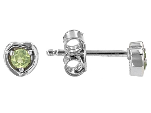0.14ctw Manchurian Peridot™ Rhodium Over Sterling Silver Children's Birthstone Heart Stud Earrings