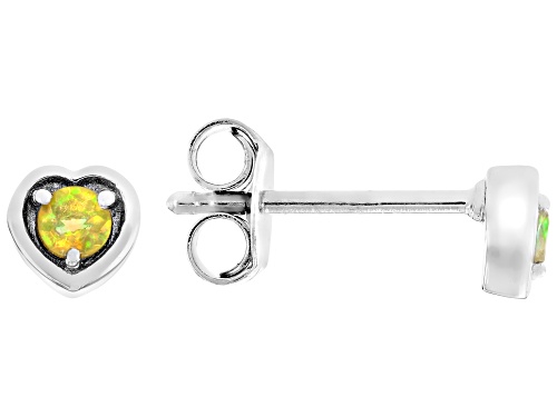 0.06ctw Ethiopian Opal Rhodium Over Sterling Silver Children's Birthstone Heart Stud Earrings