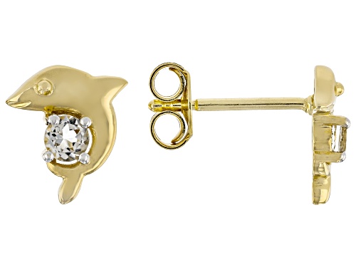 0.25ctw Round White Topaz 18k Yellow Gold Over Sterling Silver Dolphin Children's Earrings