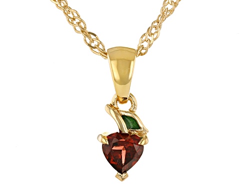0.24ct Vermelho Garnet™, Green Enamel 18k Yellow Gold Over Sterling Silver Apple Pendant W/Chain