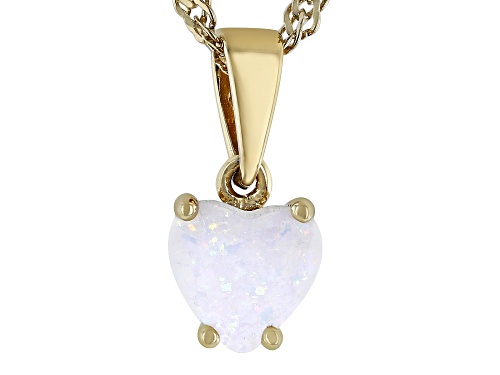 0.21ct Heart Shape Lab Opal 18k Yellow Gold Over Silver Children's Pendant With Chain