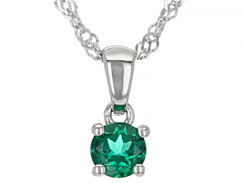 0.23ct Round Lab Created Emerald Rhodium Over Silver Children's Pendant Chain