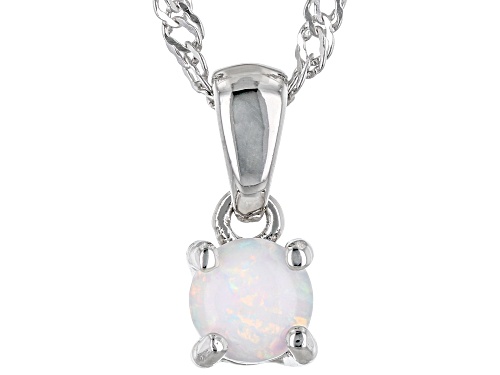 0.09ct Lab Created Opal Rhodium Over Sterling Silver Children's Pendant with Chain