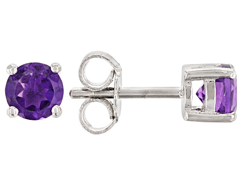 0.43ctw Round African Amethyst Rhodium Over Sterling Silver Children's Stud Earrings