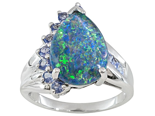 Photo of Australian Opal Triplet With .53ctw Tanzanite Rhodium Over Sterling Silver Ring - Size 9