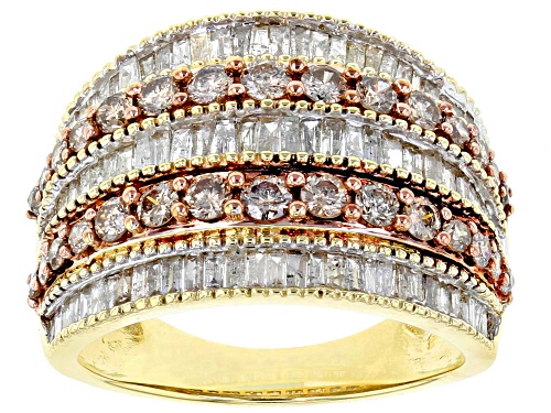 Photo of 2.00ctw Round And Baguette Champagne And White Diamond 10k Yellow Gold Ring - Size 6