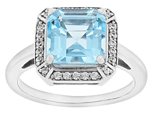 Photo of 3.50ct Asscher Cut Glacier Topaz™ With 0.17ctw White Zircon Rhodium Over Sterling Silver Ring - Size 9