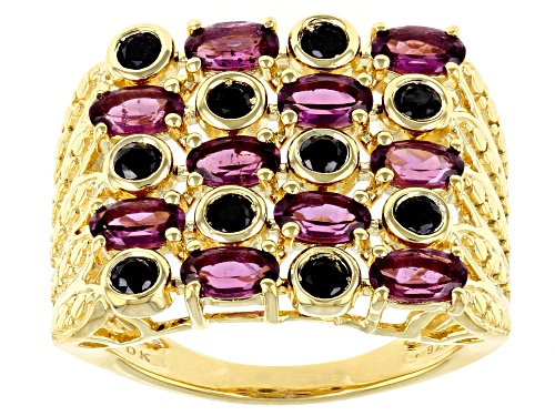 Photo of 2.55ctw Magenta Color Rhodolite & 0.09ctw Black Spinel 18k Yellow Gold Over Sterling Silver Ring - Size 9