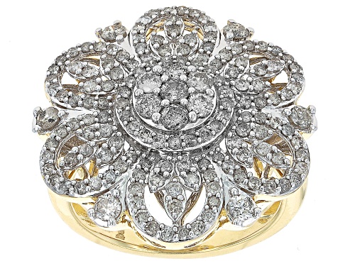 1.50ctw Round White Diamond 10k Yellow Gold Cluster Ring - Size 7