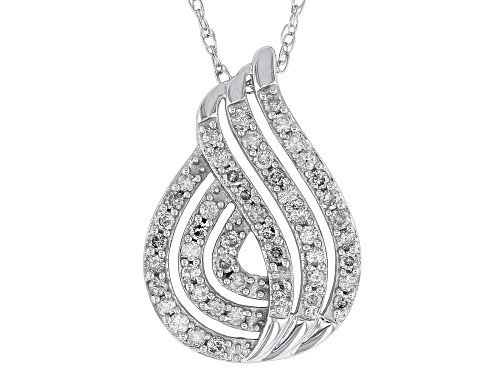 0.55ctw Round White Diamond 10k White Gold Teardrop Slide Pendant With 18" Rope Chain