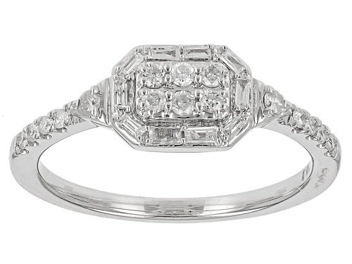 0.25ctw Round And Baguette White Diamond 10k White Gold Cluster Ring - Size 8