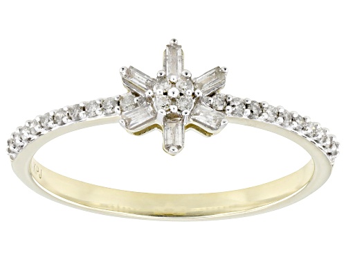 0.20ctw Round And Baguette White Diamond 10k Yellow Gold Cluster Ring - Size 8