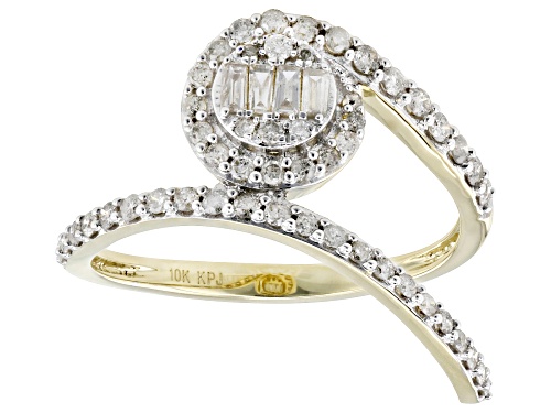 0.50ctw Round And Baguette White Diamond 10k Yellow Gold Bypass Ring - Size 8