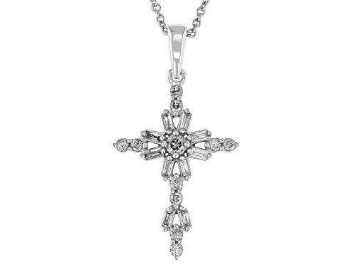 0.25ctw Round And Baguette White Diamond 10k White Gold Cross Pendant With Cable Chain