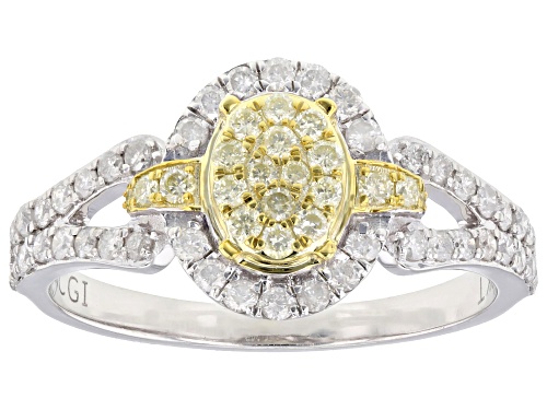 0.55ctw Round Natural Yellow And White Diamond 10k White Gold Cluster Ring - Size 6