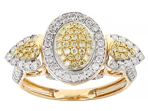 0.95ctw Round Natural Yellow And White Diamond 10k Yellow Gold Cluster Ring - Size 6