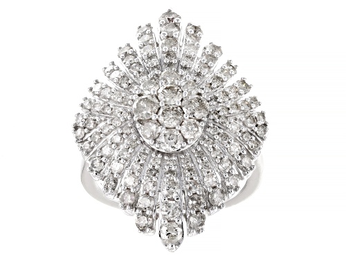 2.50ctw Round White Diamond 10k White Gold Cocktail Ring - Size 9.5
