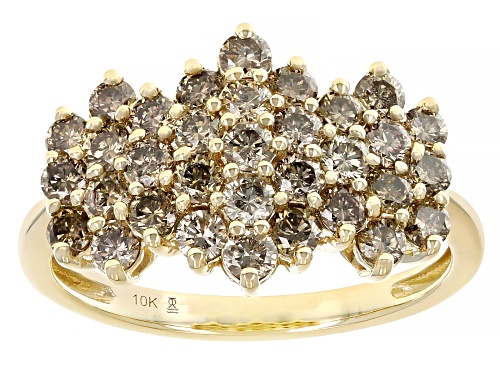 1.25ctw Round Champagne Diamond 10k Yellow Gold Cluster Ring - Size 5