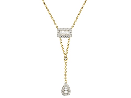 0.20ctw Round And Baguette White Diamond 10k Yellow Gold Y Necklace - Size 18