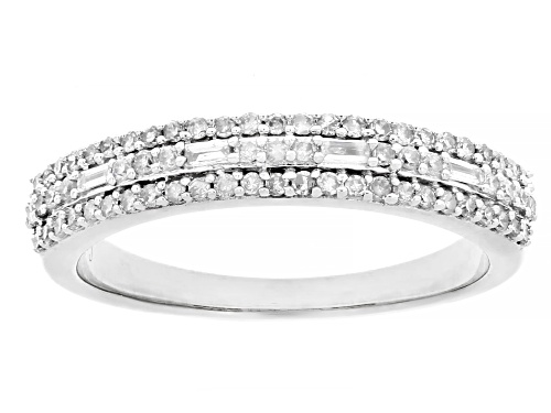 0.33ctw Round And Baguette White Diamond 10k White Gold Band Ring - Size 6