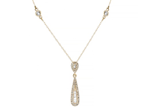 0.45ctw Round And Baguette White Diamond 10k Yellow Gold Slide Pendant And Rope Chain