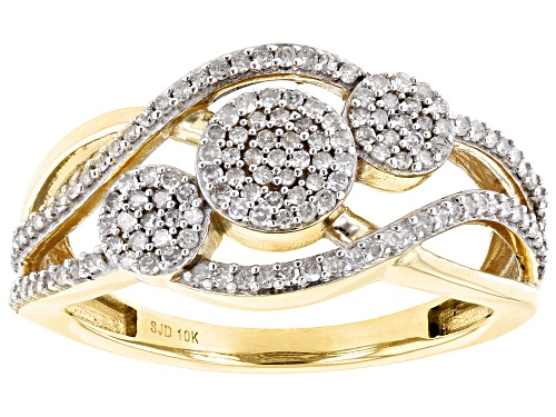 0.45ctw Round White Diamond 10k Yellow Gold Cluster Crossover Ring - Size 4