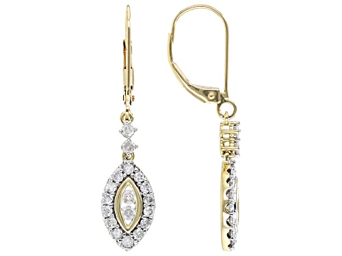 0.75ctw Round White Diamond 10k Yellow Gold Dangle Earrings