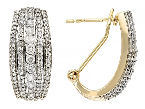 0.95ctw Round White Diamond 10k Yellow Gold J-Hoop Earrings