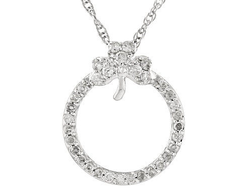 0.25ctw Round White Diamond 10k White Gold Clover Pendant With 18" Rope Chain