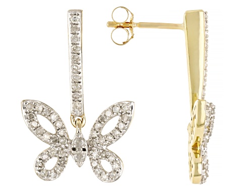0.50ctw Round White Diamond 10k Yellow Gold Butterfly Dangle Earrings