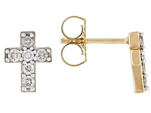 0.35ctw Round White Diamond 10k Yellow Gold Cross Earrings