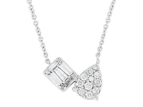 0.35ctw Baguette And Round White Diamond 10k White Gold Cluster Necklace - Size 18
