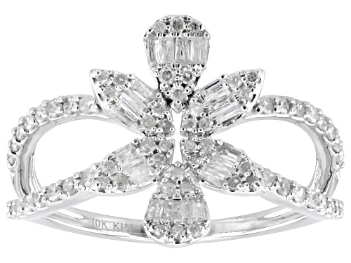 0.50ctw Round And Baguette White Diamond 10k White Gold Cluster Ring - Size 7