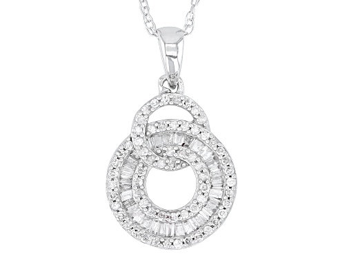 0.35ctw Round & Baguette White Diamond 10k White Gold Circle Pendant With 18" Rope Chain