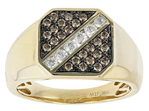 Photo of 0.75ctw Round Champagne And White Diamond 10k Yellow Gold Mens Cluster Ring - Size 10