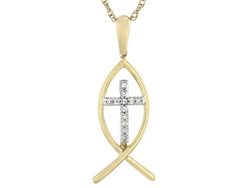 Photo of Round White Diamond Accent 10k Yellow Gold Cross Necklace