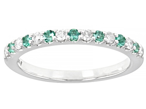 0.35ctw Round Emerald & White Diamond 14k White Gold May Birthstone Band Ring - Size 7