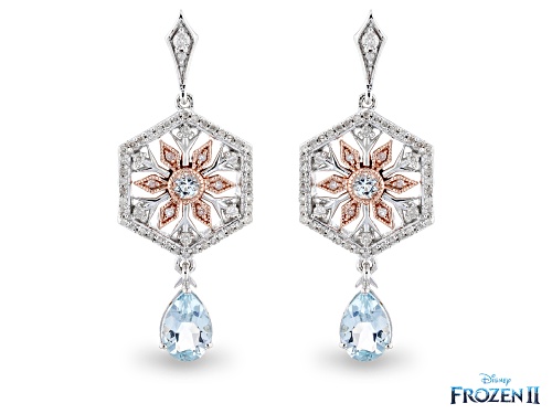 Photo of Enchanted Disney Elsa Snowflake Earrings Topaz & Diamond Rhodium & 14K Rose Gold Over Silver 2.21ctw