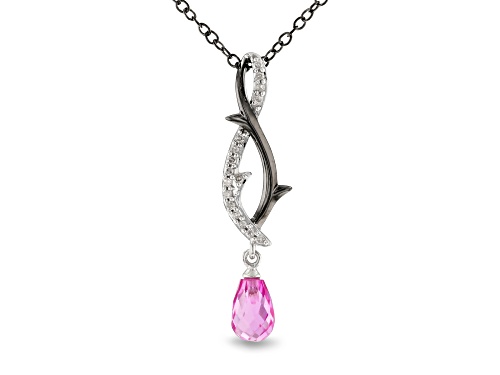 Enchanted Disney Villains Maleficent Pendant Pink Lab Sapphire & Diamond Rhodium Over Silver 0.56ctw