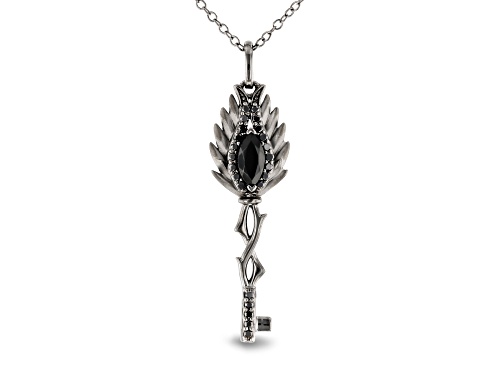 Photo of Enchanted Disney Villains Maleficent Key Pendant Onyx & Diamond Black Rhodium Over Silver 0.50ctw