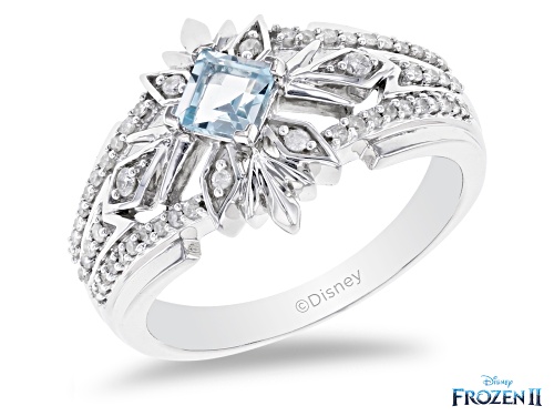 Photo of Enchanted Disney Elsa Snowflake Band Ring Sky Blue Topaz & White Diamond Rhodium Over Silver 0.60ctw - Size 7
