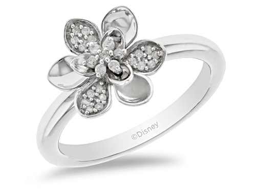 Enchanted Disney Mulan Plum Blossom Ring White Diamond Rhodium Over Silver 0.10ctw - Size 8