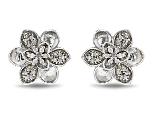 Photo of Enchanted Disney Mulan Plum Blossom Stud Earrings White Diamond Rhodium Over Silver 0.17ctw