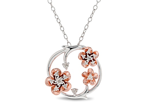 Enchanted Disney Mulan Plum Blossom Pendant White Diamond Rhodium & 14k Rose Gold Over Silver .10ctw