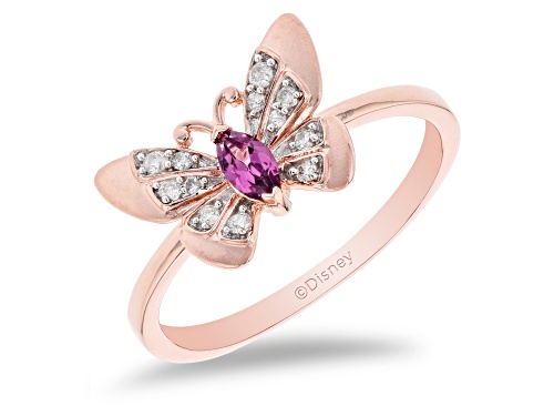 Photo of Enchanted Disney Mulan Butterfly Ring Rhodolite Garnet And Diamond 14k Rose Gold Over Silver 0.29ctw - Size 7