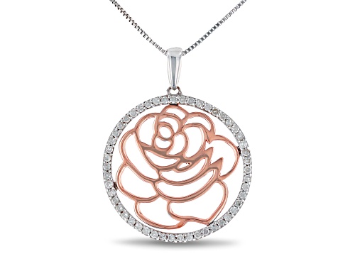 Photo of Enchanted Disney Belle Rose Pendant White Diamond Rhodium & 14k Rose Gold Over Silver 0.20ctw