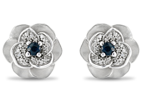 Enchanted Disney Cinderella Stud Earrings Blue Sapphire And White Diamond Rhodium Over Silver .25ctw