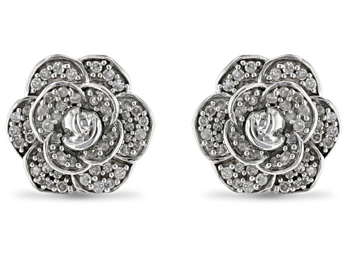 Photo of Enchanted Disney Cinderella Flower Stud Earrings White Diamond Rhodium Over Silver 0.20ctw