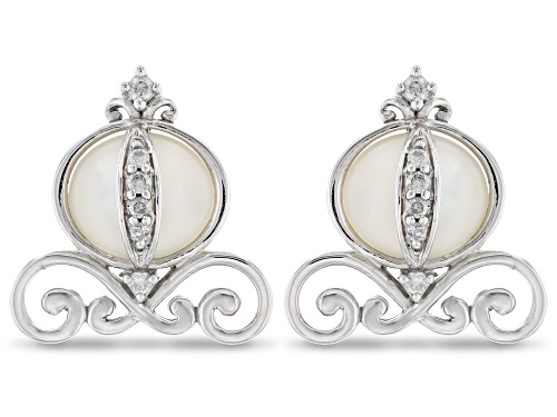 Photo of Enchanted Disney Cinderella Carriage Earrings Mother-of-Pearl & Diamond Rhodium Over Silver 0.10ctw